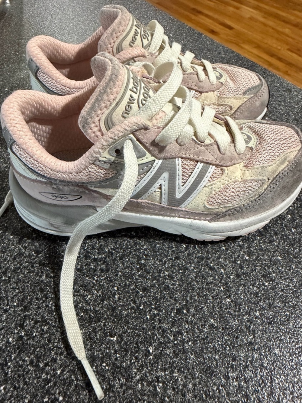 New Balance Kids' Pink and Cream Lace-Up Sneakers
